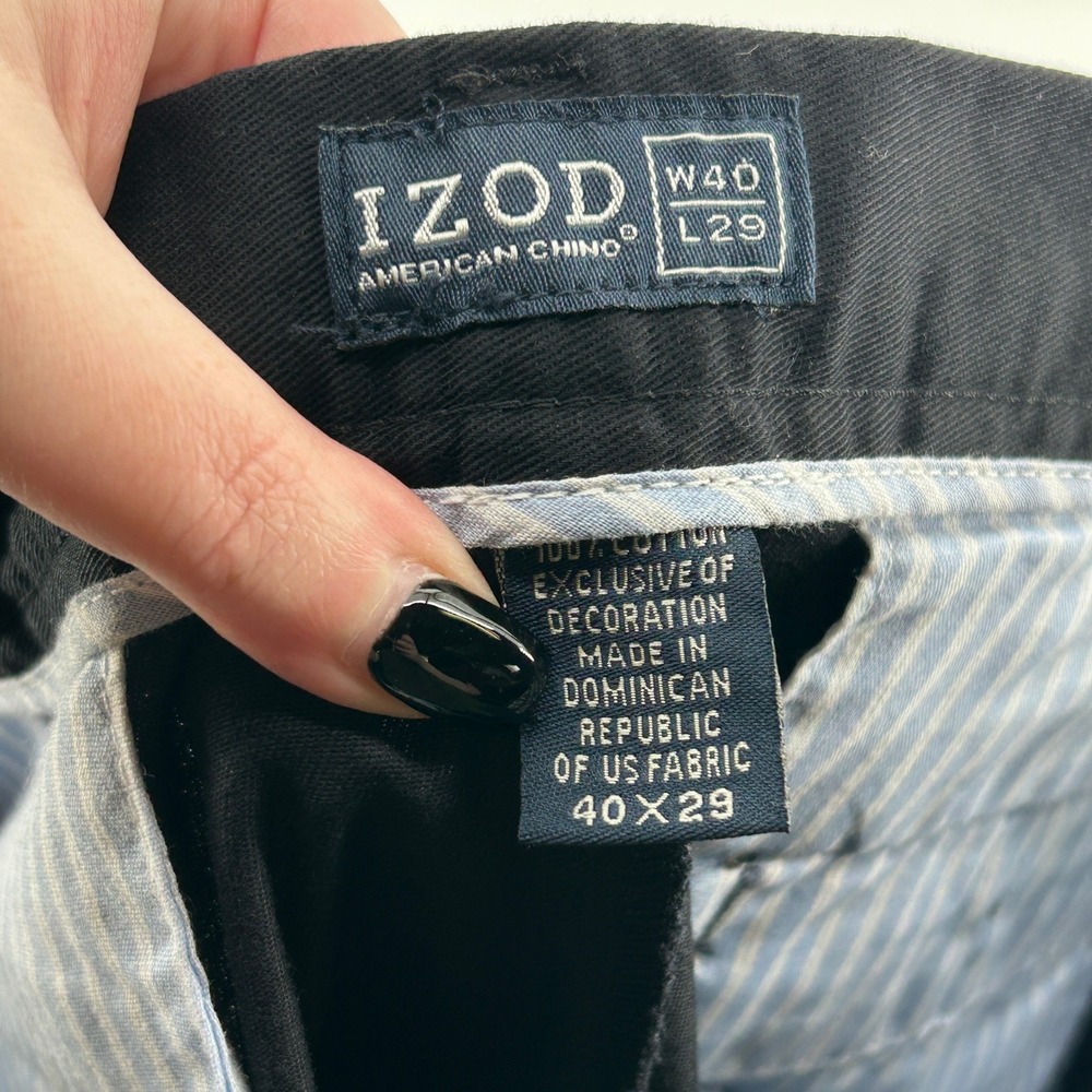 IZOD Mens American Chino Black Flat Front Pants 40x29 NWT FLAW Minimal Office - Picture 5 of 13